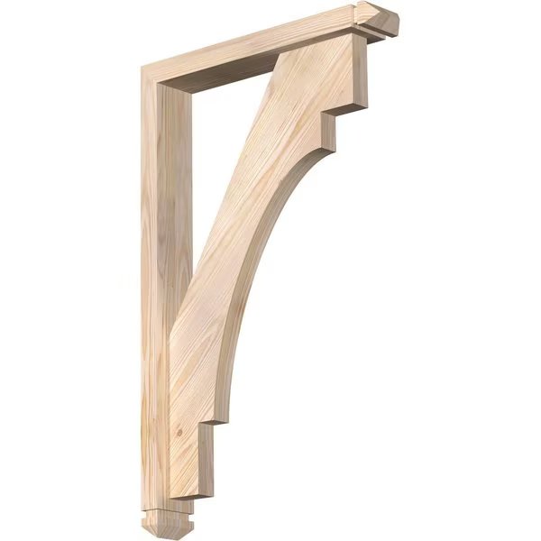 Merced Arts and Crafts Smooth Bracket w/ Offset Brace, Douglas Fir, 3 1/2